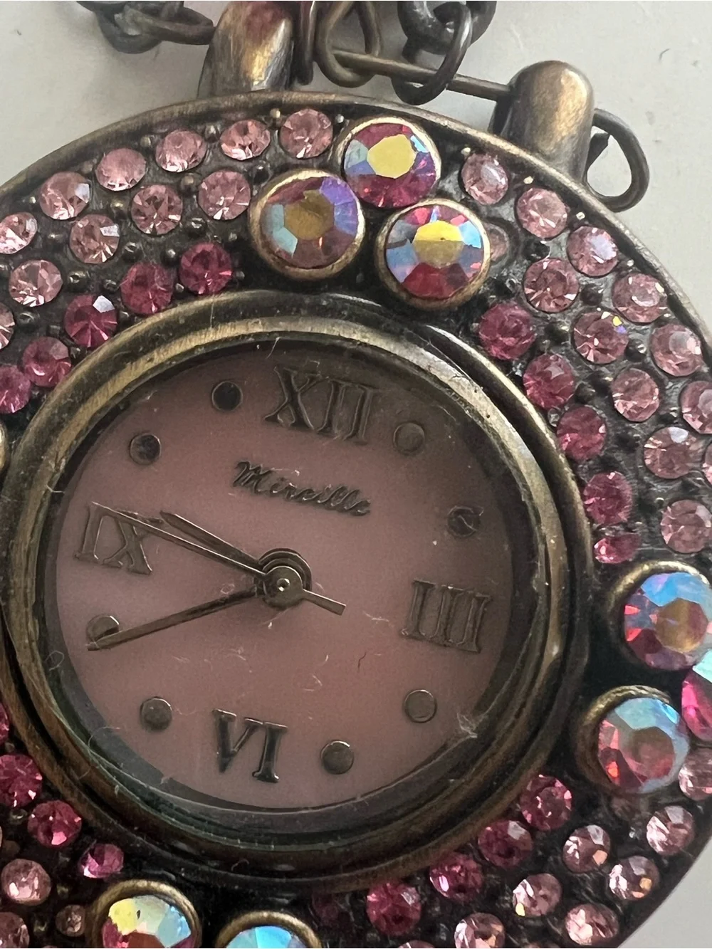 Pink Crystal Charm Bracelet Watch